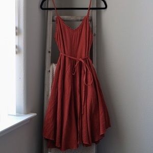 Red Linen V-Neck Flowy Sundress